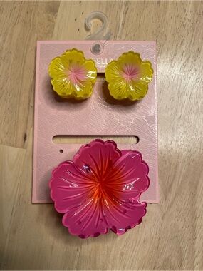 Hibiscus Claw Clip Set - Pink & Yellow